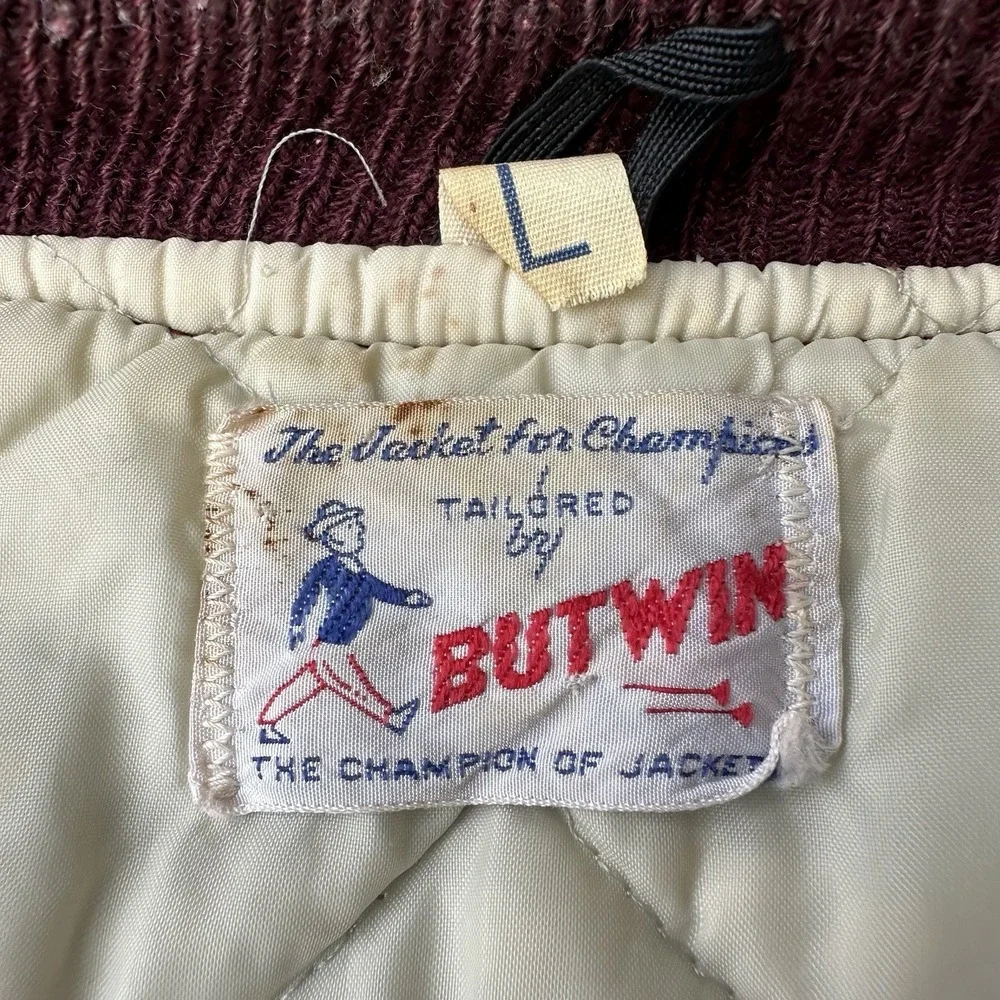 Vintage Butwin Men's‎ Large Varsity Jacket Maroon Football Beechview Bulls